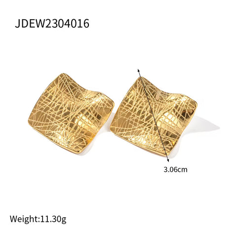 Low Key Luxury Gold Plated Earrings 18K Stainless Steel Jewelry Hammered Texture Stud Earrings Set