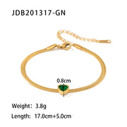 New Trendy 18K Gold Plated Stainless Steel Snake Chain Cubic Zirconia Heart Bracelet for Women