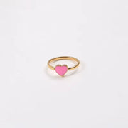 New High Quality Waterproof Rings Jewelry Enamel Pink Heart Ring Jewelry Stainless Steel 18K Gold Plate Heart Ring for Women