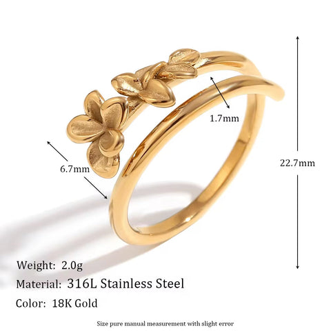 Trend 2024 Double Layer Flower Signet Ring Gold Plated Jewelry Stainless Steel Adjustable Rings