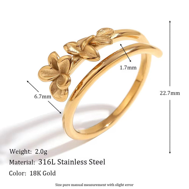 Trend 2024 Double Layer Flower Signet Ring Gold Plated Jewelry Stainless Steel Adjustable Rings