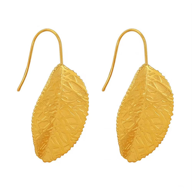 JEWELRY EH96 Fashion Stainless Steel Leaf Earrings Niche Vintage Gold Leaf Earrings