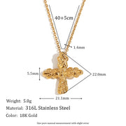 Hammered Cross Necklace 18K Gold Plated Jewelry Waterproof 316L Stainless Steel Titanium Jewelry