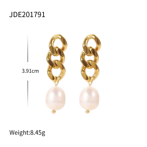 New Arrival Baroque Pearl Drop Earrings Stainless Steel Chain Freshwater Pearl Drop Earring