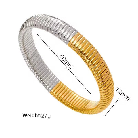 JEWELRY Fashion Stainless Steel Wide Face Bracelet Trendy Color Blocking Bracelet Stretchy Snake Bone for Women