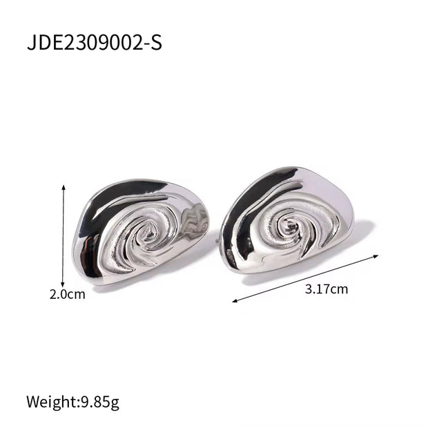 Hot Sell Gold Plated Stainless Steel Geometric Spiral Stud Earrings and Rings Sets for Women Jewelry