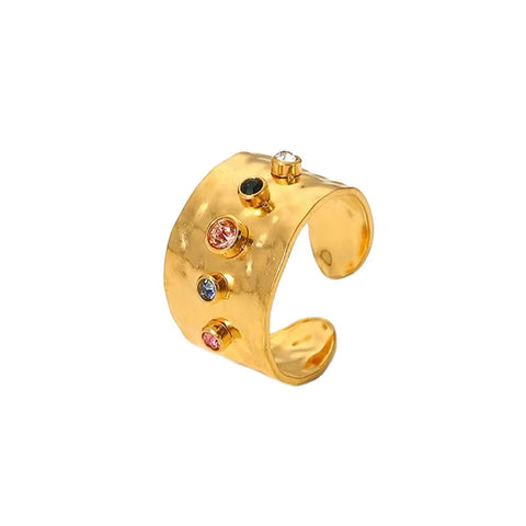 Wholesale Fashion Creative Colorful Zircon Wide Version Jewelry Hand Jewelry Ladies 18K Gold Stainless Steel Ring