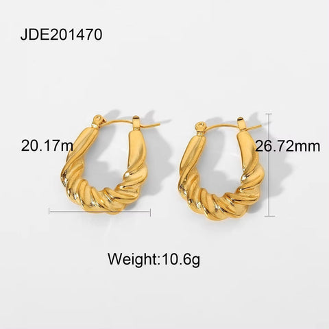 New Titanium Steel Croissant Hoop Earrings Stylish 18K Gold Plated Stainless Steel Entwined Statement Hoop Earrings