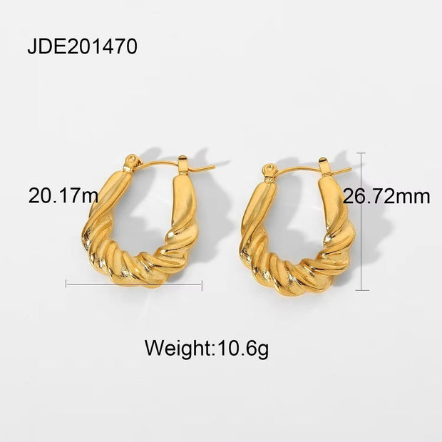 New Titanium Steel Croissant Hoop Earrings Stylish 18K Gold Plated Stainless Steel Entwined Statement Hoop Earrings