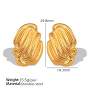 JEWELRY EH261 Hot Vertical Stripes Shell Shape Earrings Fashion Stainless Steel Gold Plated 18K