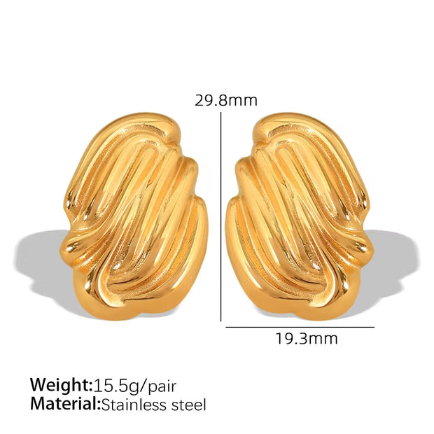 JEWELRY EH261 Hot Vertical Stripes Shell Shape Earrings Fashion Stainless Steel Gold Plated 18K