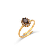 Drop Shipping Oval Zircon Ring Flower Design Adjustable Rings Waterproof Gold Plated Jewelry