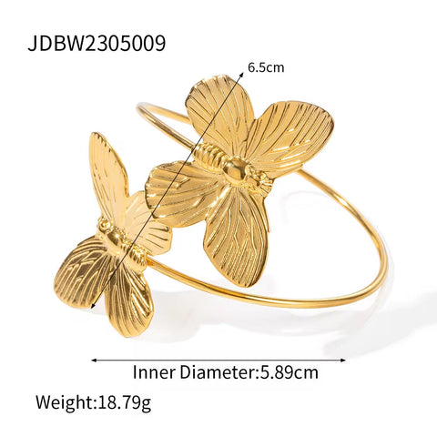 2023 New Trend 18K Gold Plated Butterfly Series Chunky Stainless Steel Open Rings Fashion Jewelry