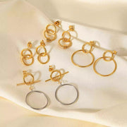 Double Size Ring Pendant Hoop Earrings Stainless Steel 18K Gold Plated Jewelry Gift Circle Cross Stud Earrings for Women