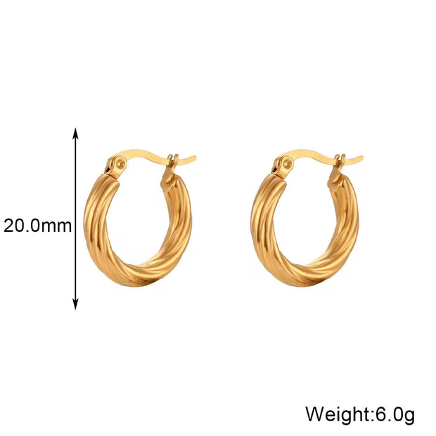 Drop Shipping Croissant Texture Hoop Earring Tarnish Free 18K Gold Plated Stainless Steel Ladies Earrings Women Jewelry