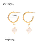 Fashion Jewelry Stainless Steel Wave CC Hoop Earring 18K Gold Plated Freshwater Pearl Drop Earring