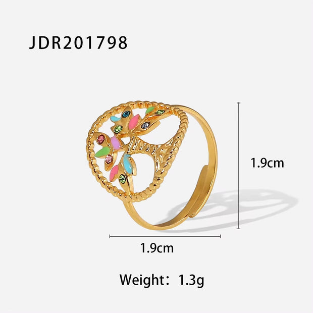 Ins Colorful Style Gold Plated round Shape Enamel Open Ring Simple Jewelry Cubic Zirconia Finger Rings for Women