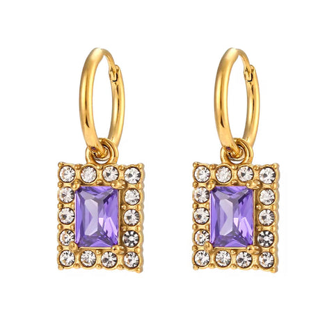 Custom Jewelry Tarnish Free Shining Summer Jewelry Square Zircon Drop Earring Stainless Steel Gold Plated Jewelry