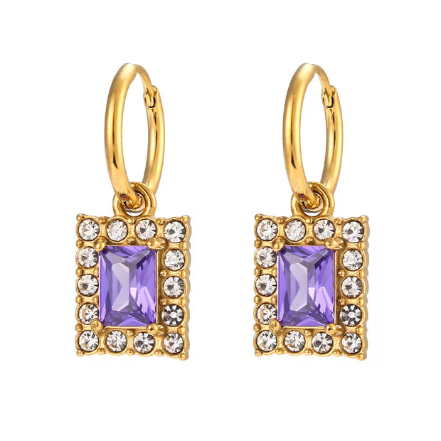 Custom Jewelry Tarnish Free Shining Summer Jewelry Square Zircon Drop Earring Stainless Steel Gold Plated Jewelry