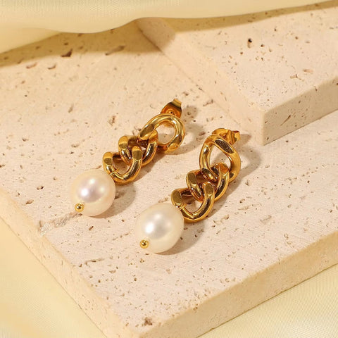 New Arrival Baroque Pearl Drop Earrings Stainless Steel Chain Freshwater Pearl Drop Earring