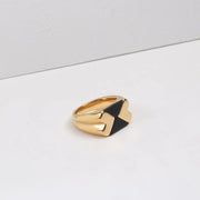 New Ins 18K Gold Plated Stainless Steel Retro Modern Design Black Epoxy Ring Tarnish Free Jewellery for Women