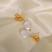 Ins 18K Gold Plated Earring Stainless Steel Natural Freshwater Pearl Pendant Earrings for Women