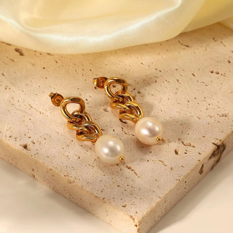 New Arrival Baroque Pearl Drop Earrings Stainless Steel Chain Freshwater Pearl Drop Earring