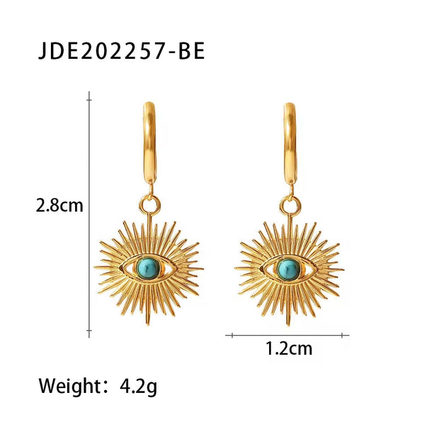 18K Gold Plated Natural Stone Evil Eyes Hollow Multi Color Design Stainless Steel Drop Earrings