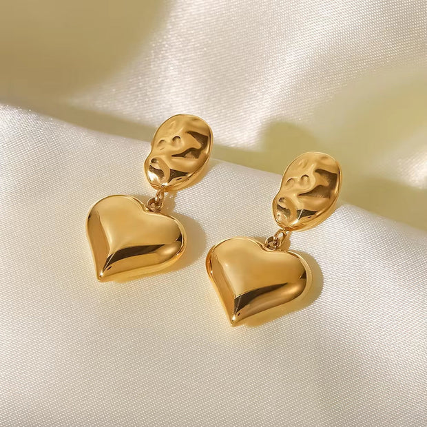 High Polished 14K Gold Plated Irregular Shape Heart Pendant Stainless Steel Stud Earrings for Women