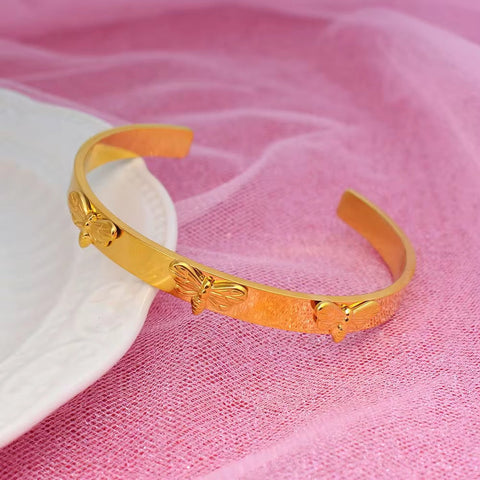 Custom Dragonfly Bracelet 18K Gold Plated Filled Stainless Steel Open Cuff Bangle Bracelet for Women Pink Y2K Jewelry