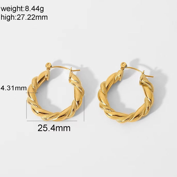 18K Gold Plated Circle Jewelry Croissant Double Twist Stainless Steel Hoop Earrings for Women