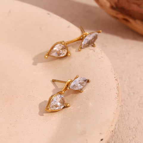 Dainty Zircon Water Drop Stud Earrings for Women 18K Gold Plated Jewelry Stainless Steel Earrings