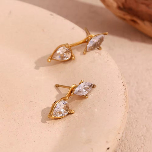 Dainty Zircon Water Drop Stud Earrings for Women 18K Gold Plated Jewelry Stainless Steel Earrings