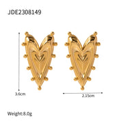 Original Design 18K Gold Plated Stainless Steel Rivet Chunky Texture Heart Earring Necklace for Women