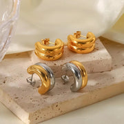 Connected Double Ring Gold Silver Color CC Shape Earrings Stainless Steel Pvd Plated Stud Earrings for Women