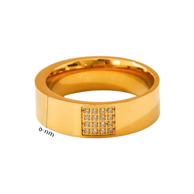 High-End Microencrusted Zircon Delicate Finger Ring Stainless Steel Rings