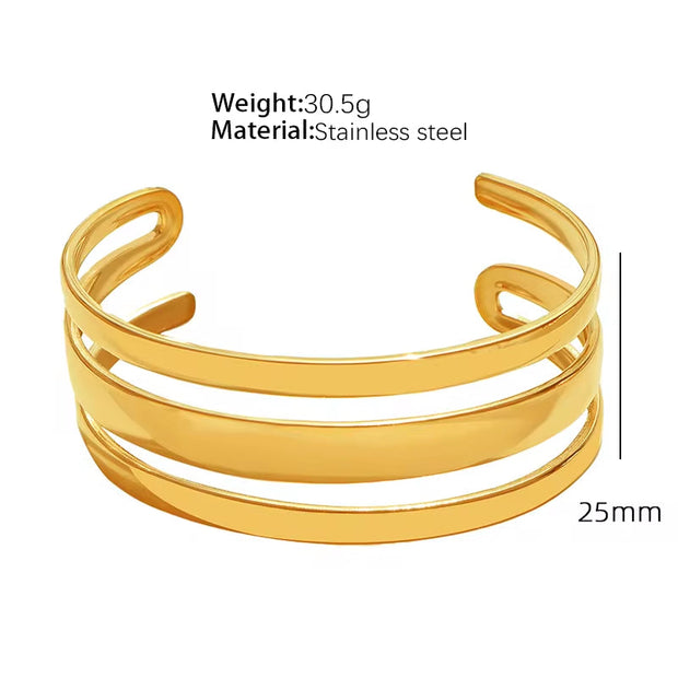 JEWELRY SZ19-24 2024 Vintage Heavy Textured Feeling Water Wave Design Open Bangle Stainless Steel Bracelet Wholesale