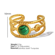 JEWELRY JZ26-27 Hot Sale Tiger Eye Turquoise Skeleton Ring Stainless Steel Open End Ring