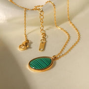 New Arrival Stainless Steel Plain Black Agate Stone Malachite Opal Stone Drop Pendant Necklace