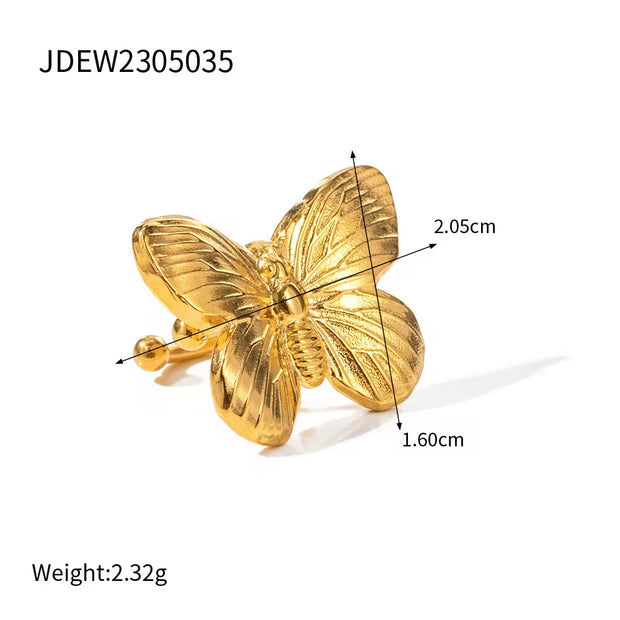 Ins 18K Gold Plated Stainless Steel Butterfly Pendant Necklace Tassel Earrings Opening Bangles Butterfly Rings