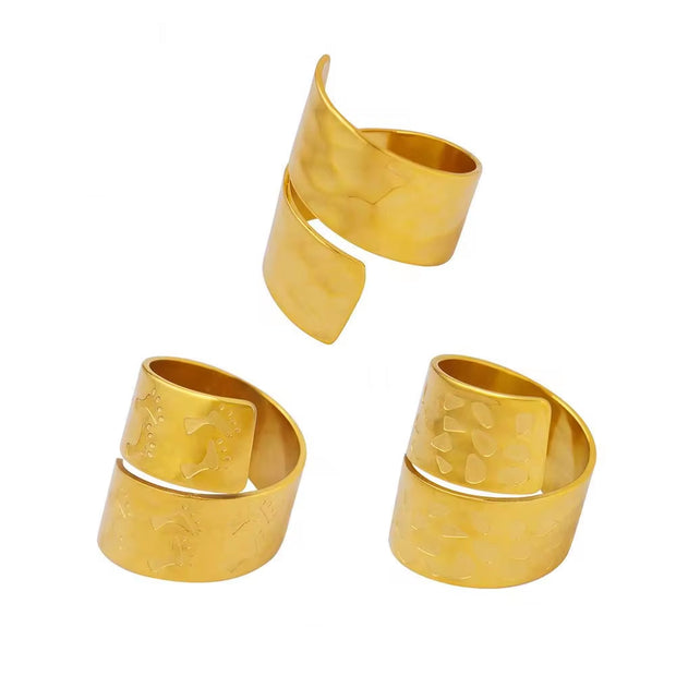 Finger Jewelry 18K Gold Plated Stainless Steel Double Layer Wide Open Ring for Women