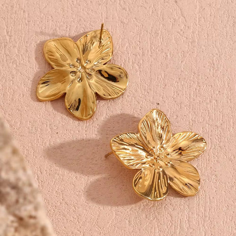 Waterproof Jewelry Engraved Flower Earrings Gold Plated Stud Earrings Stainless Steel Earrings Jewelry Women