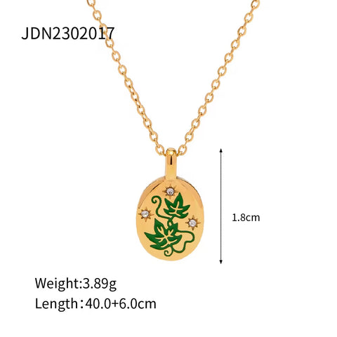 Spring Enameled 18K Gold Plated Flower Tree Animal Pattern Zircon Rings Necklace Earrings Set Jewelry