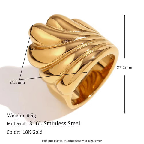 Water Wave Signet Ring Tarnish Free Jewelry Statement Rings Waterproof Stainless Steel Jewelry