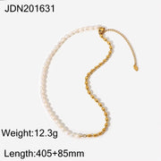 18K Gold Plated Freshwater Pearl with Oval Stainless Steel Beaded Necklace for Woman Party Gift