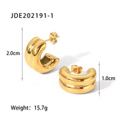 Connected Double Ring Gold Silver Color CC Shape Earrings Stainless Steel Pvd Plated Stud Earrings for Women