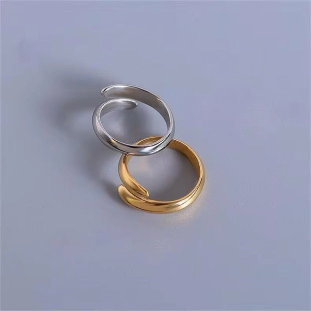 Personalized 18K Gold Plated Open Stainless Steel Waterproof Jewelry Double Open Rings for Women