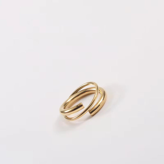 Handmade 18K PVD Gold Plated Stainless Steel Wire Layers Ring Ins Minimal Line Wrapped Rings