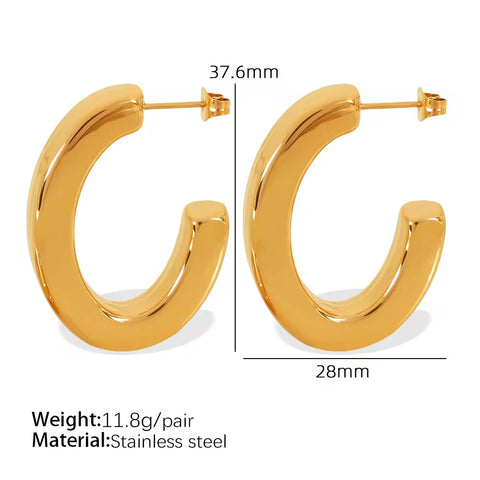 JEWELRY EH283 French Glossy Design C-Shaped Earrings Stainless Steel 18K Gold Plated Earrings