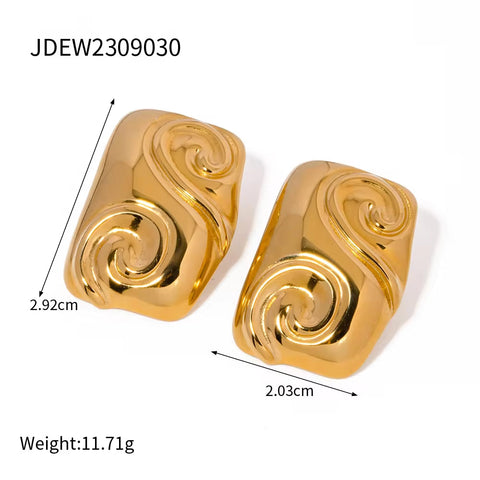 Fashionable 18K PVD Gold Stainless Steel Earrings Geometric High Polish Smooth Square Shape Snail Earring